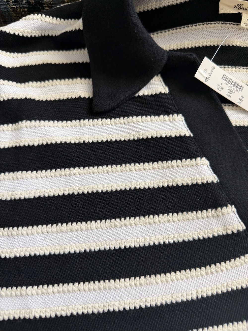 Madewell Relaxed V-Neck Polo Top Black Ivory Cotton Knit Size Small NWT - Picture 5 of 8